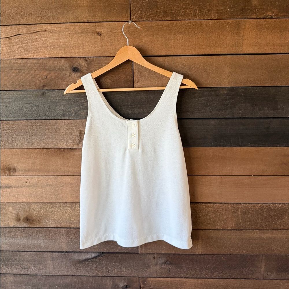 Vintage White Henley Tank Top 80s Made In USA - Picture 2 of 16